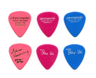 Whitesnake 1989-1990 Lot of 3 Vai / Vandenberg Slip Of The Tongue Tour Guitar Picks w/COA
