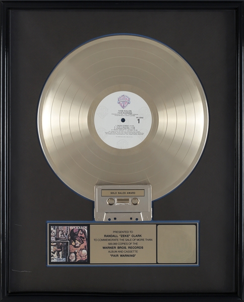Van Halen 1981 Fair Warning RIAA Gold Sales Award Presented to Zeke Clark With COA