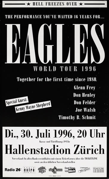 Eagles 1996 Hallenstadion Zurich Mounted Poster w COA
