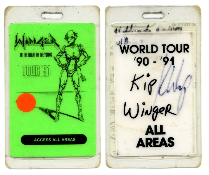Winger 1990-1991 Triple A World Tour Green Backstage Pass Signed By Kip Winger