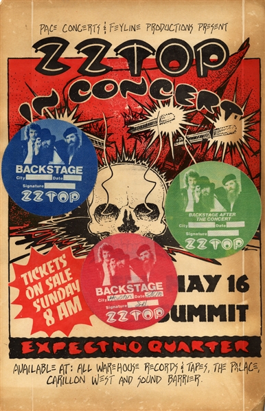 ZZ Top 1980 Show Poster From May 16, 1980 The Summit, Houston, TX With Passes