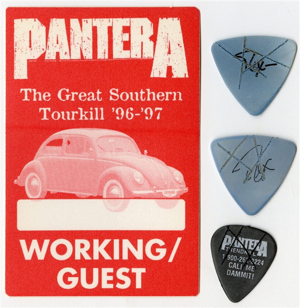 Pantera 1996-1997 Great Southern Tourkill Working/Guest Pass With Lot of 3 Stage Used Guitar Picks