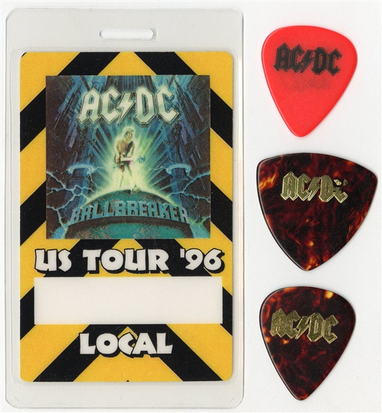AC/DC 1996 Ballbreaker US Tour Local Pass With Lot of 3 Stage Used Guitar Picks
