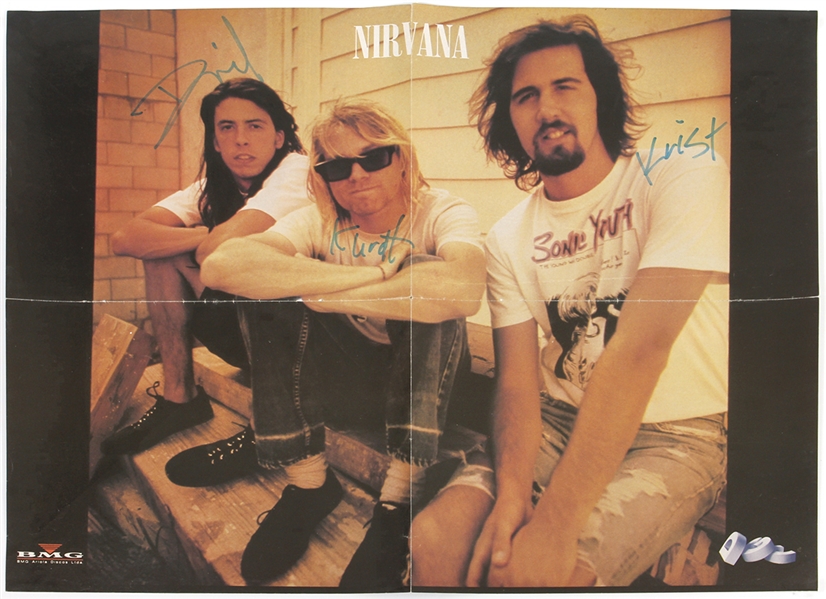 Nirvana 1992 Fully Band Autographed Brazilian Rock Brigade Magazine Poster with COA