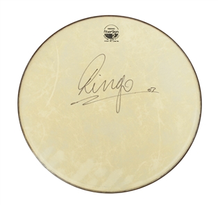 The Beatles 2003 Ringo Starr Stage Used Autographed 16-Inch Remo FibreSkyn2 Drumhead With COA