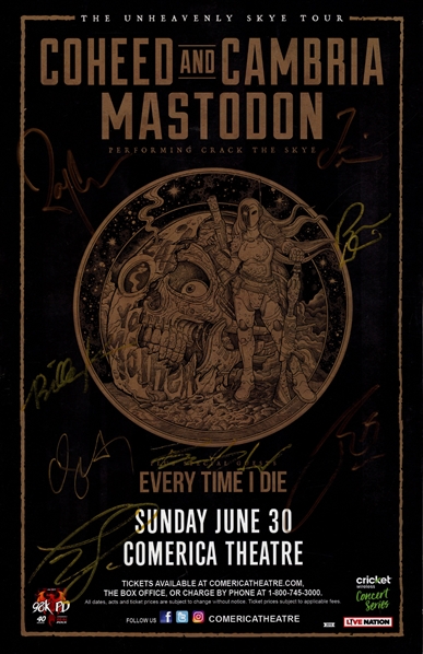 Coheed & Cambria + Mastodon 2019 Autographed 11 x 17 Poster June 30 Comerica Theatre With COA
