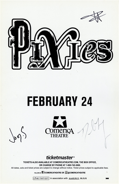 The Pixies 2014 Autographed 11 x 17 Poster February 24 Comerica Theatre With COA