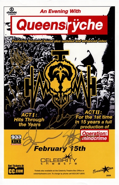 Queensryche 2005 Autographed 11 x 17 Poster February 15 Celebrity Theatre With COA