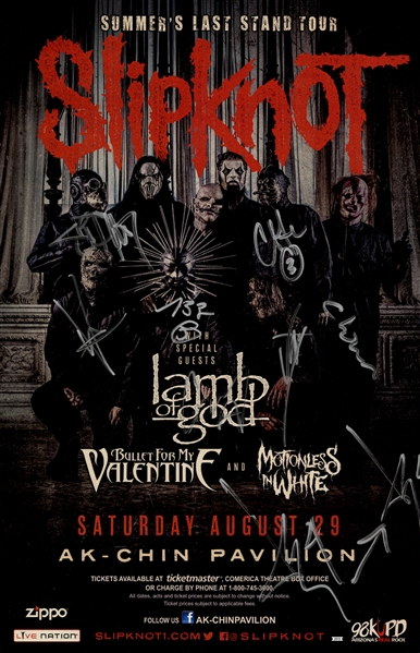 Slipknot 2015 Autographed 11 x 17 Poster August 28 AK Chin Pavilion With COA