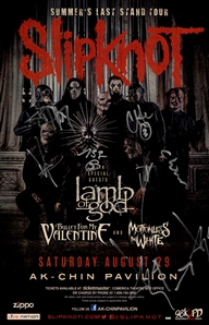 Slipknot 2015 Autographed 11 x 17 Poster August 28 AK Chin Pavilion With COA