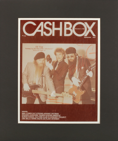 ZZ Top 1985 Autographed Color Positive Cashbox Newspaper Transparency