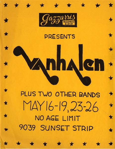 Van Halen 1974 Gazzarris May Concert Flyer With COA