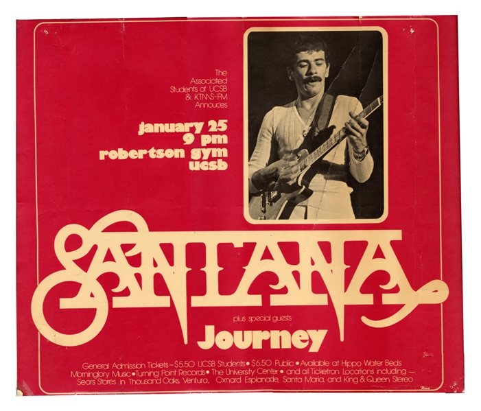 Santana 1977 UCSB January Concert Poster With COA