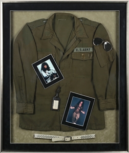 KISS 1980s Eric Carr Owned & Worn Army Jacket, Glasses & Belt Framed Shadowbox