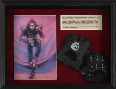 KISS 1989 Rise To It Music Video Publicity Shoot Gene Simmons Worn Gloves Shadowbox (Lelands KISS Auction Provenance)