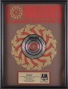 Soundgarden 1991 Badmotorfinger In-House Gold Album Award Presented to Mike Ramsey