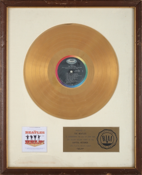 Beatles 1965 Help! RIAA Gold Record White Matte Award Presented to The Beatles