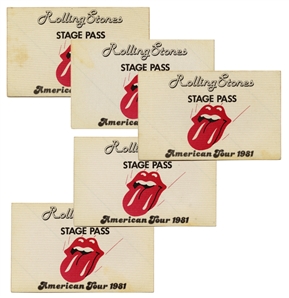 The Rolling Stones 1981 Extremely Rare Lot of 5 Stage Passes