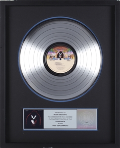 KISS 1978 Gene Simmons Solo Album RIAA Platinum Record Award Presented to Peter ‘Moose’ Oreckinto With COA