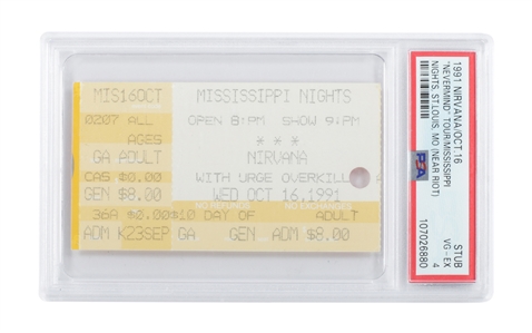 Nirvana 1991 Nevermind Tour St. Louis MO PSA Slabbed & Graded Concert Ticket Stub