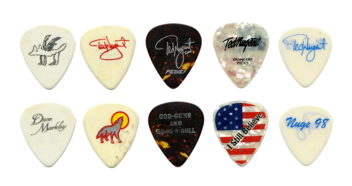 Ted Nugent 1980s-2000s Lot of 5 Guitar Picks With COA