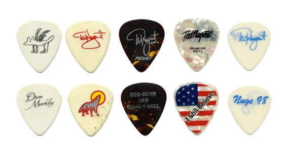 Ted Nugent 1980s-2000s Lot of 5 Guitar Picks With COA