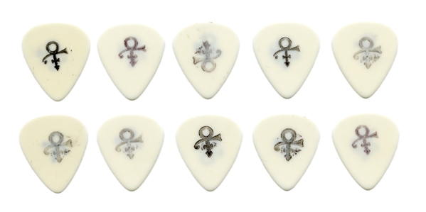 Prince 1990s Lot of 5 Stamped Black Love Symbol White Guitar Picks With COA