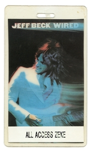 Jeff Beck 1976 All Access Backstage Pass Issued To Zeke Clark With COA