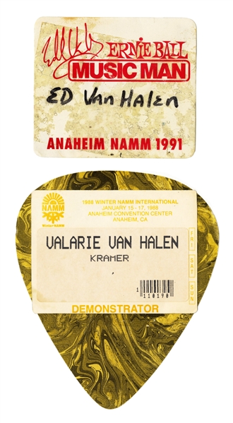 Edward & Valerie Van Halen 1988-1991 Lot of 2 Convention Name Tags With COA