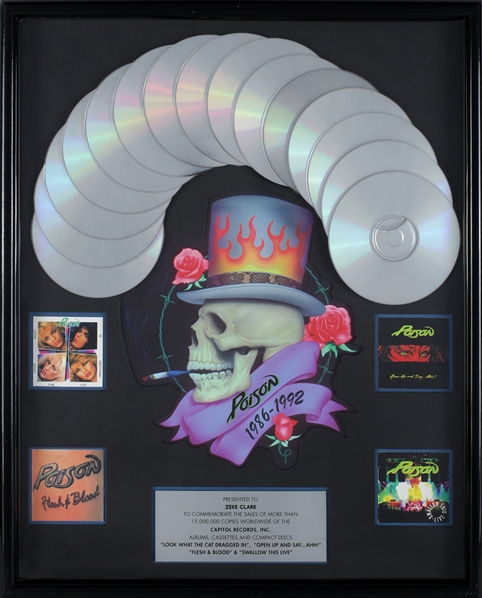 Poison 1986-1992 Multi-Album 15x Platinum In-House Sales Award Presented to Zeke Clark With COA