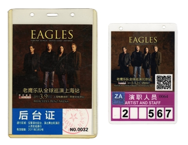 Eagles 2011 Extremely Rare Shanghai & Beijing Backstage Credentials