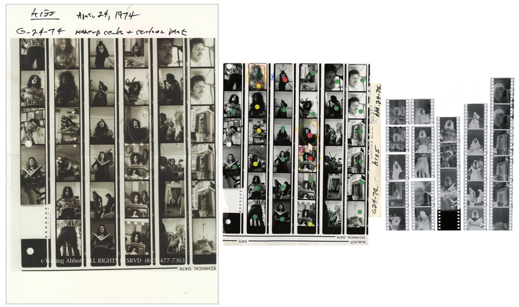 KISS 1974 Single Rare BW Contact Sheet & Partial Negatives of KISS at The Make-Up Center With Transfer Rights