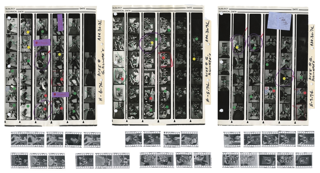 KISS 1974 Lot of 3 Rare BW Contact Sheets & Partial Negatives of KISS at Georgette Klinger Salon With Transfer Rights