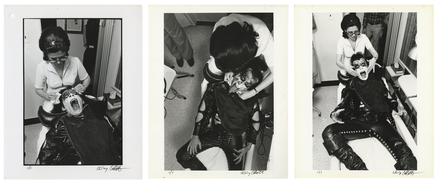 KISS 1974 Lot of 3 BW 8 x 10 Prints of Gene Simmons at The Georgette Klinger Salon
