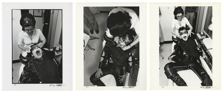KISS 1974 Lot of 3 BW 8 x 10 Prints of Gene Simmons at The Georgette Klinger Salon