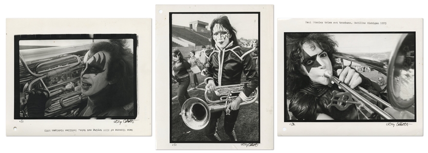 KISS 1975 Lot of Three BW 8 x 10 Prints of KISS With The Cadillac High School Band