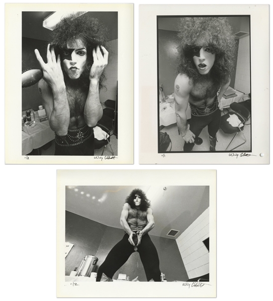 KISS 1975 Lot of 3 BW 8 x 10 Prints of Paul With Hairbrush Backstage In Nassau, NY