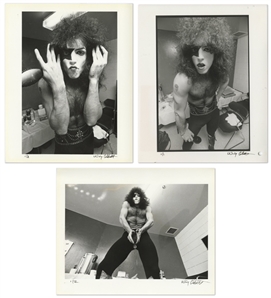 KISS 1975 Lot of 3 BW 8 x 10 Prints of Paul With Hairbrush Backstage In Nassau, NY