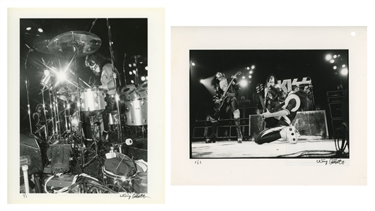 KISS 1976 Lot of 2 Cobo Hall Detroit Live Concert 8 x 10 BW Prints Featuring Peter Criss & Full Band