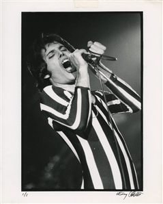Queen 1977 Single BW 8 x 10 Print of Freddie Mercury With Mic and Raised Fist