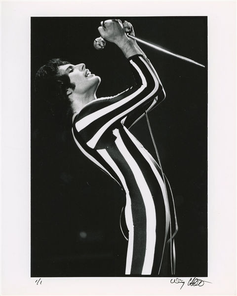 Queen 1977 Single BW 8 x 10 Print of Freddie Mercury With Raised Microphone