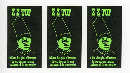ZZ Top 1973 – 1974 Lot of 3 Billy Gibbons Designed Green Stickers