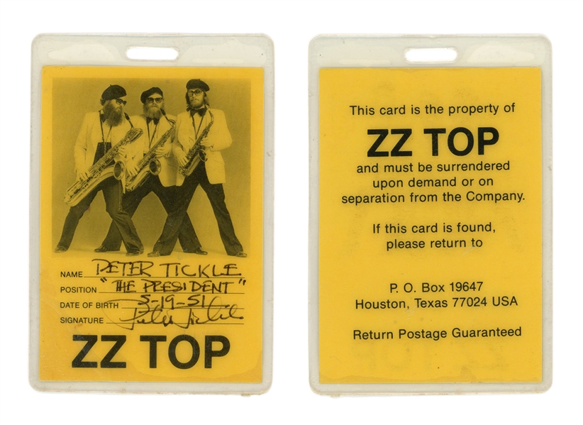 ZZ Top 1979 – 1981 Bill Tickle “The President” Tour Laminate