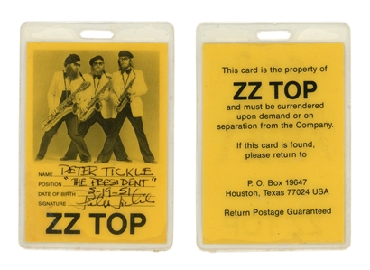 ZZ Top 1979 – 1981 Bill Tickle “The President” Tour Laminate