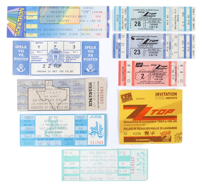 ZZ Top 1983-1984 Eliminator Tour Lot of 9 Concert Tickets